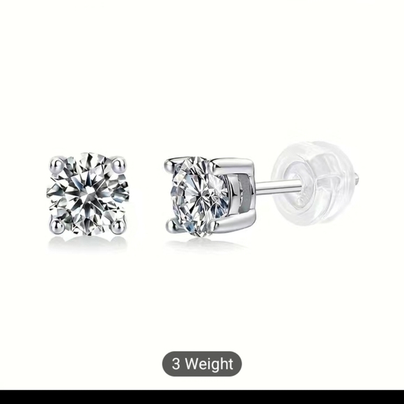 Sparkling .5CT Moissanite Diamond Silver Stud Earrings - Picture 4 of 4